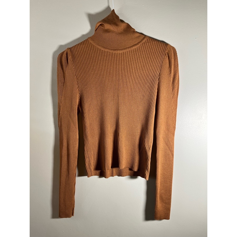 Topshop Turtle Neck Orange Tan Ribbed Cropped Sweater US - Size 10